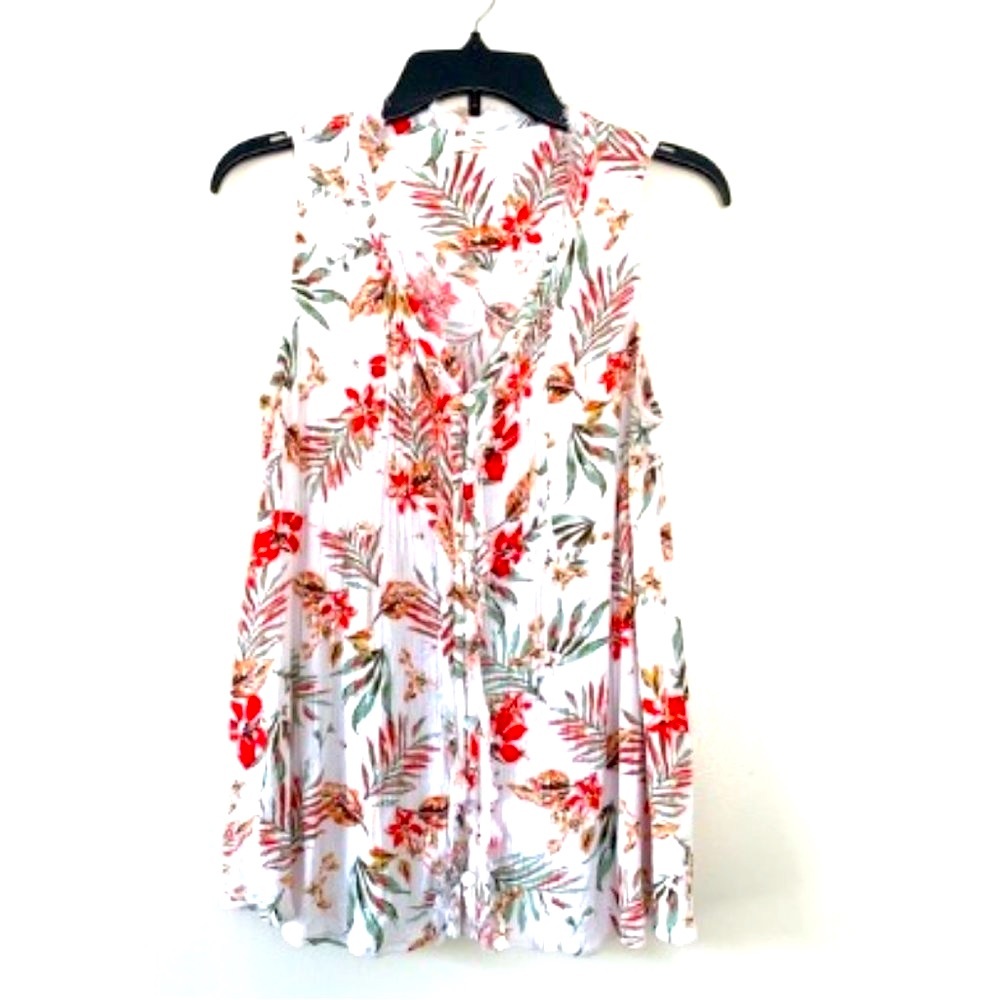 Hummingbird | Floral Sleeveless Top Frayed Tropical Print 🌈